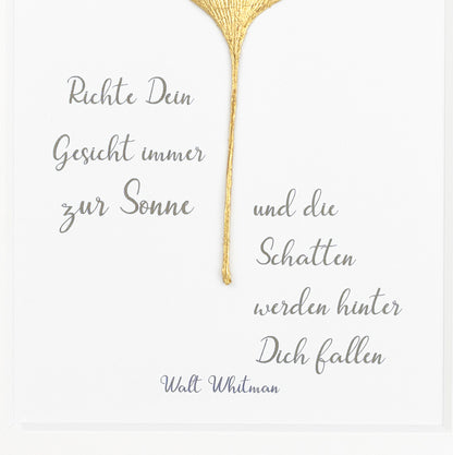 Richte Dein Gesicht immer zur Sonne und die Schatten werden hinter Dich fallen